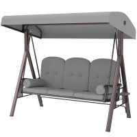Outsunny 3 Seater Canopy Swing Chair, Outdoor Garden Swing Seat with Adjustable Canopy, Cushions and Cup Trays, Steel Frame, Light Grey(m-11)