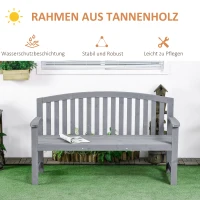 Outsunny 2-Sitzer Gartenbank Holz, wetterfest Sitzbank, Gartenmöbel mit Rückenlehnen, 240 kg belastbar 143 x 51 x 85 cm, Grau(m-5)