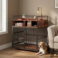 PawHut Dog Crate Furniture, Dog Cage with Rotatable Feeding Station and Storage Shelves, End Side Table Indoor Pet Kenne(m-2)