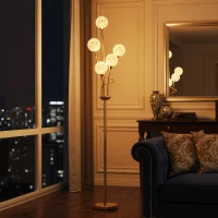 HOMCOM Crystal Floor Lamps for Living Room Bedroom with 5 Light, Modern Upright Standing Lamp, 34x25x156cm, Gold Tone(m-10)