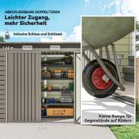 Outsunny Metallgartenschuppen, Geräteschuppen, Doppeltür, 249 x 121 x 166/183cm, Hellgrau(m-6)