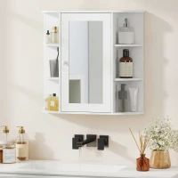 HOMCOM Armario de Baño con Espejo, Armario de Pared con Puerta, Estantes Abiertos, Mueble de Baño Colgar para Cocina, Salón, 66x17x63 cm, Blanco(m-2)