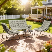 Outsunny 4 Seater Garden Furniture Set, Conversation Set with Loveseat Sofa, Chairs, Glass Coffee Table, Thick Cushions, Steel Outdoor Sofa for Balcony, Poolside, Conservatory, Light Grey(m-8)