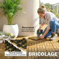 Outsunny Conjunto de 10 Estrados de Madeira de Acácia para Exterior 31x31 cm, 0,91 m² Estrado para Terraço Antiderrapantes Madeira(m-6)