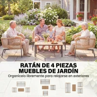 Outsunny Conjunto Jardín Exterior de 4 Piezas con Sofá 2 Sillones y Mesa WPC Ratán PE Tipo Cuerda Cojines Acolchados Blanco(m-4)