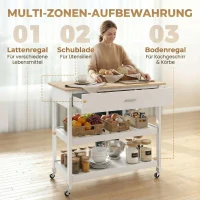 HOMCOM Küchenwagen mit Stauraum, Rollende Kücheninsel mit großer Arbeitsplatte, Schublade, 2 offenen Regalen, Handtuchhalter, Weiß(m-5)