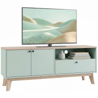 HOMCOM Meuble TV 120 cm, meuble télé pour téléviseur jusqu'à 36 pouces avec 2 portes, tiroir, compartiment ouvert, vert clair(m-11)