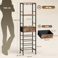 HOMCOM Industrial Wine Bar Cabinet Freestanding Liquor Cabinet 16-Bottle Wine Rack Glass Holder Rustic Brown(m-3)