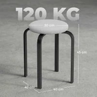 HOMCOM Lot de 4 tabourets empilables, tabourets ronds rembourrés modernes sans dossier pour cuisine, salle à manger, Gris(m-3)