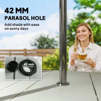 Outsunny 7 Pieces Garden Table and Chairs, 6 Seater Outdoor Table and Chairs with Umbrella Hole, for Garden, Light Grey(m-7)