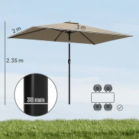 Outsunny Garden Parasol, Parasol Umbrella with Crank Handle, Tilt Function, Polyester Canopy, Khaki(m-3)
