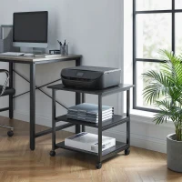 HOMCOM Carrello Porta Stampante a 3 Ripiani con 4 Ruote, Legno e Acciaio, 50x50x52.5cm, Nero(m-8)