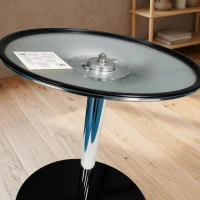 HOMCOM Round Bar Table, Modern Dining Table with Tempered Glass Top and Steel Frame for 4, 70 x 70 x 75.5cm, Black(m-9)