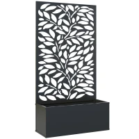 Outsunny Outdoor Metal Planter, with Back Trellis - Black(m-1)