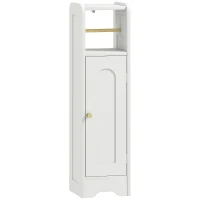 HOMCOM Mobile Porta Carta Igienica in Legno con Armadietto con Ripiano Interno Regolabile, 21x20x79 cm, Bianco(m-1)