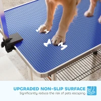 PawHut 42" Dog Grooming Table, Adjustable Pet Cat Drying Beauty Table with 2 Loops Storage Basket, Rubber Top, Blue(m-6)