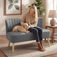 HOMCOM 117cm Loveseat Sofa Upholstered Small 2 Seater Sofa with Thick Padded Seat and Rubber Wood Legs, Grey(m-8)