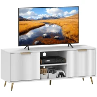 HOMCOM Móvel de TV Moderno Móvel de TV para Sala de Estar com 2 Compartimentos Abertos  para Televisores de 55 Polegadas 120x35x48 cm Branco(m-10)