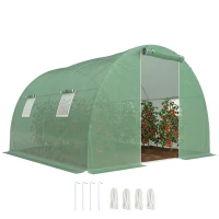 Outsunny Foliengewächshaus begehbares Polytunnel 3 x 3 m Gewächshaus mit 4 Fenster Treibhaus Frostschutz Stahlrohr Dunkelgrün(m-12)