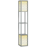 HOMCOM Floor Lamp with Shelves, Dual Light, Modern Tall Standing Lamps, with Pull Chain Switch (Bulb not Included), Light Grey(m-10)