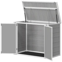 Outsunny 4.7 x 2.5FT Garden Shed, Double Bin Storage Shed with Lockable Doors, Outdoor Small Shed with Openable Lid for 2 Trash Cans, Garden Tools, Grey(m-11)