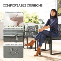 Outsunny Rattan Bistro Set, 3 Piece Garden Furniture Set with Glass Top Table and Cushions, Dark Grey(m-6)