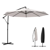 Outsunny 3 m Garden Cantilever Parasol with Cover, Round Overhanging Umbrella with 360° Rotation, Tilt, Cream White(m-11)