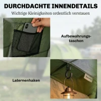 Outsunny Namiot kempingowy 3-4 os., stabilny, 3000 mm wodoodporny, namiot rodzinny z sypialnią i przedsionkiem, zielony(m-8)