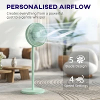 HOMCOM 40 cm Standing Fan, Cooling Floor Fan with 80° Oscillating, Adjustable Tilt and Height, 4 Speed, Remote Control, Green(m-4)