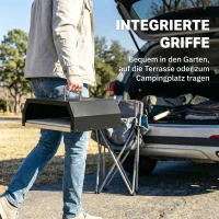 Outsunny 3-in-1 Outdoor Pizzaofen Holzbefeuert Pizza Ofen 2 Ebene Backofen mit Pizzastein Griffen Pizzaschaufel(m-8)