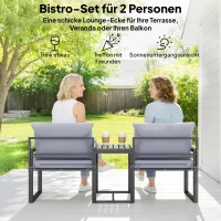 Outsunny 3-teiliges Balkonmöbel Set 2 Sessel mit Tisch abnehmbar Sitz-& Rückenkissen atmungsaktiv Bezug Grau(m-4)