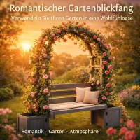 Pergola-Bank mit Pflanzkästen und geschwungenem Rankgitter, dreifach-Funktion: Sitzbank, Pflanzkübel und Rankhilfe, 160 x 30,5 x 160 cm, Grau(m-5)