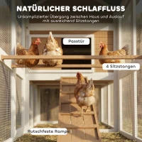 PawHut Hühnerstall Hühnerhaus mit Auslauf Nistkasten herausziehbarem Tablett Asphaltdach für 4 Hühner 200x104x145cm Holz Braun(m-8)