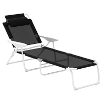 Outsunny Sonnenliege klappbar Gartenliege mit Kopfkissen, Liegestuhl mit 4-Fach verstellbare Rückenlehne bis 120 kg Schwarz(m-11)