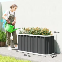 Outsunny Hochbeet Metall 136 x 53 x 61 cm Tief Gartenbeet mit Schutzkanten Pflanzenetiketten Handschuhe Offenem Boden(m-3)