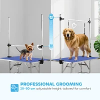 PawHut Metal Adjustable Dog Grooming Table Rubber Top 2 Safety Slings Mesh Blue(m-20)
