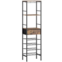 HOMCOM Industrial Wine Bar Cabinet Freestanding Liquor Cabinet 16-Bottle Wine Rack Glass Holder Rustic Brown(m-1)