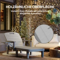 Outsunny Sonnenliege Gartenliege mit Seitentisch Holzoptik Liegestuhl mit 5-Fach verstellbare Rückenlehne Hellgrau(m-7)