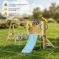 AIYAPLAY Baloiço e Escorrega Infantil Exterior de Madeira com Volante e Telescópio para Crianças de 18-48 Meses Madeira(m-3)