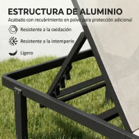 Outsunny Conjunto de 2 Tumbonas Reclinables con Ruedas Respaldo Ajustable 4 Niveles Estructura de Aluminio Tela Textilene Beige(m-5)
