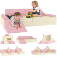 AIYAPLAY Kids Play Sofa, 12 Pieces Foam Modular Soft Play Set for Playroom, Children Convertible Sofa for Boys and Girls, Pink(m-10)