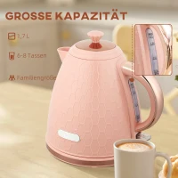 HOMCOM Elektrischer Wasserkocher, 1,7L, Schnellkochfunktion, 2,2kW, Kabellos mit herausnehmbarem Anti-Kalk-Filter, Hellrosa(m-5)