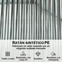 Outsunny Conjunto de Muebles de Ratán de Exterior Sofá de Esquina con Cojines y Mesa de Centro para Terraza Patio Azul Claro(m-4)