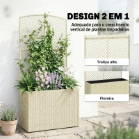Outsunny Floreira com Treliça em Vime Floreira Grande com Forro para Plantas Trepadeiras 80x30x163 cm Bege(m-4)