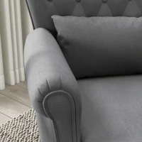 HOMCOM Fotoliu de Living Vintage din Material Textil cu Pernă Lombară și Tapițerie, Gri Închis(m-9)