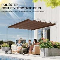 Outsunny Cobertura para Pérgola 3,5x2,5 m Teto de Substituição Retrátil para Pérgola com 10 Orifícios de Drenagem Café(m-5)