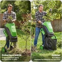Outsunny Trituradora de Ramos Elétrica 2500 W com 2 Lâminas Reversíveis até Ø44 mm Saco de 45 L e Rodas 44x34x96 cm Verde(m-8)