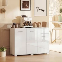HOMCOM Sideboard, Modern Storage Cabinet with 2 Drawers, 3 Doors and Adjustable Shelves, High Gloss White(m-8)