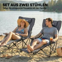 Outsunny 2er Set Campingstuhl faltbar Angelstuhl mit verstellbarer Rückenlehne Fußablage Getränkehalter Kopfstütze Dunkelgrau(m-4)