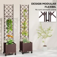 Outsunny Ghiveci Ridicat cu Spalier 130L, Roți Blocabile și Sistem de Autoirigare, Maro(m-7)